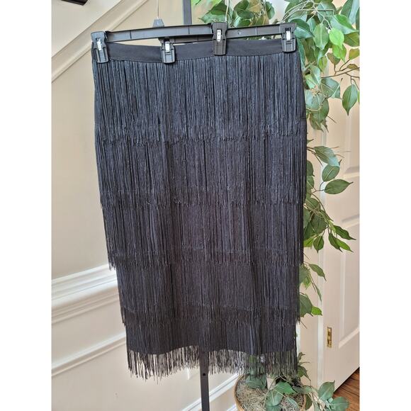 AOMEI Skirt Women's Size L Black Fringed Dance Midi Pleated Stretch Polyester - Picture 1 of 11